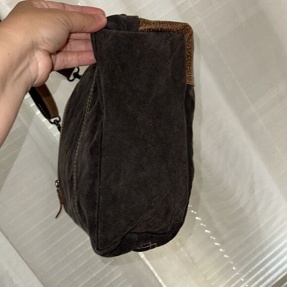 Myra Solidaster Crossbody Shoulder Upcycled Bag Leather Canvas Studded Floral - Picture 8 of 16